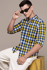 Men Yellow Checked Casual Shirt