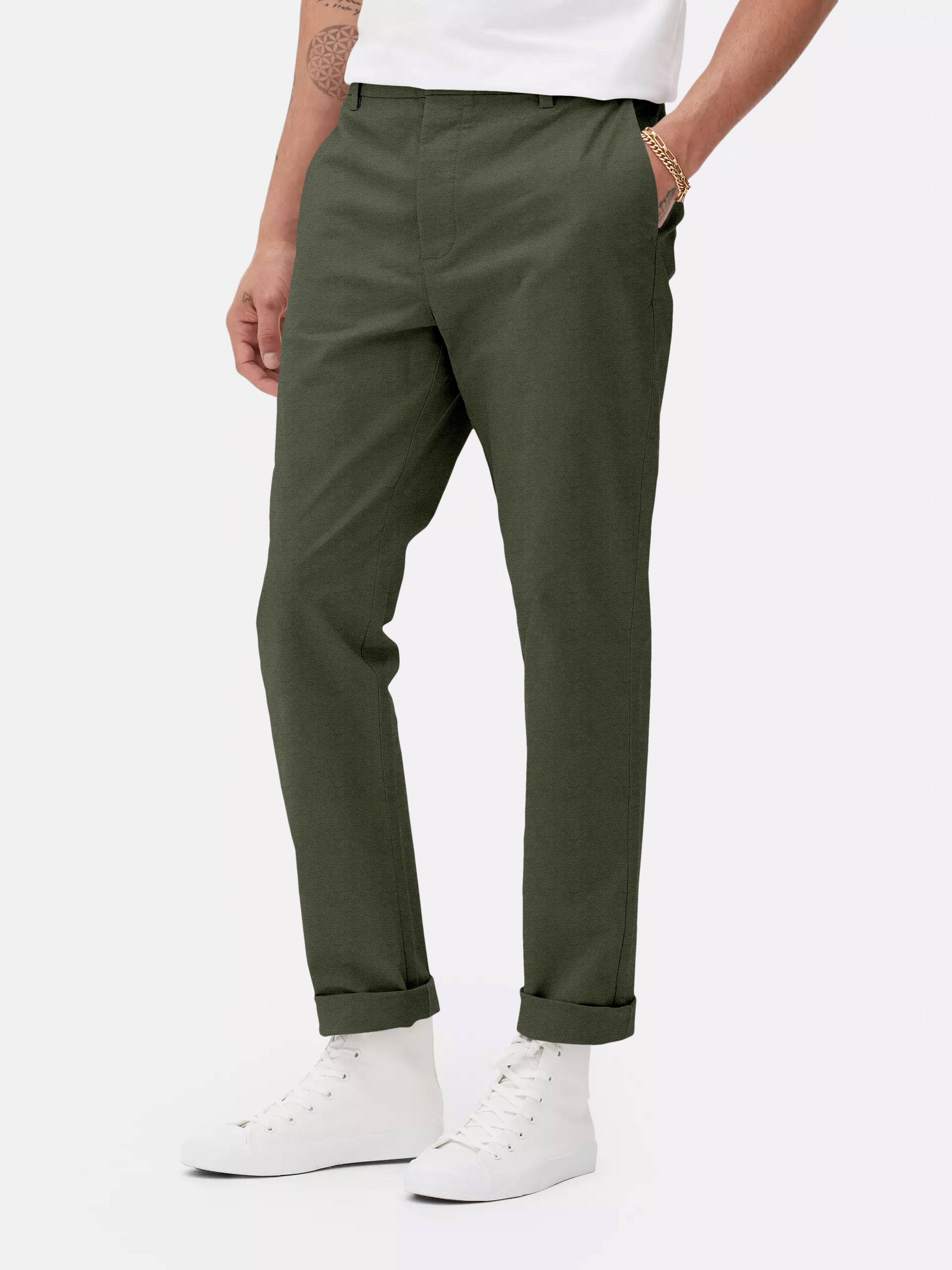 Men Olive Slim Fit Chinos Trousers