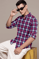 Men Maroon Checked Casual Shirt