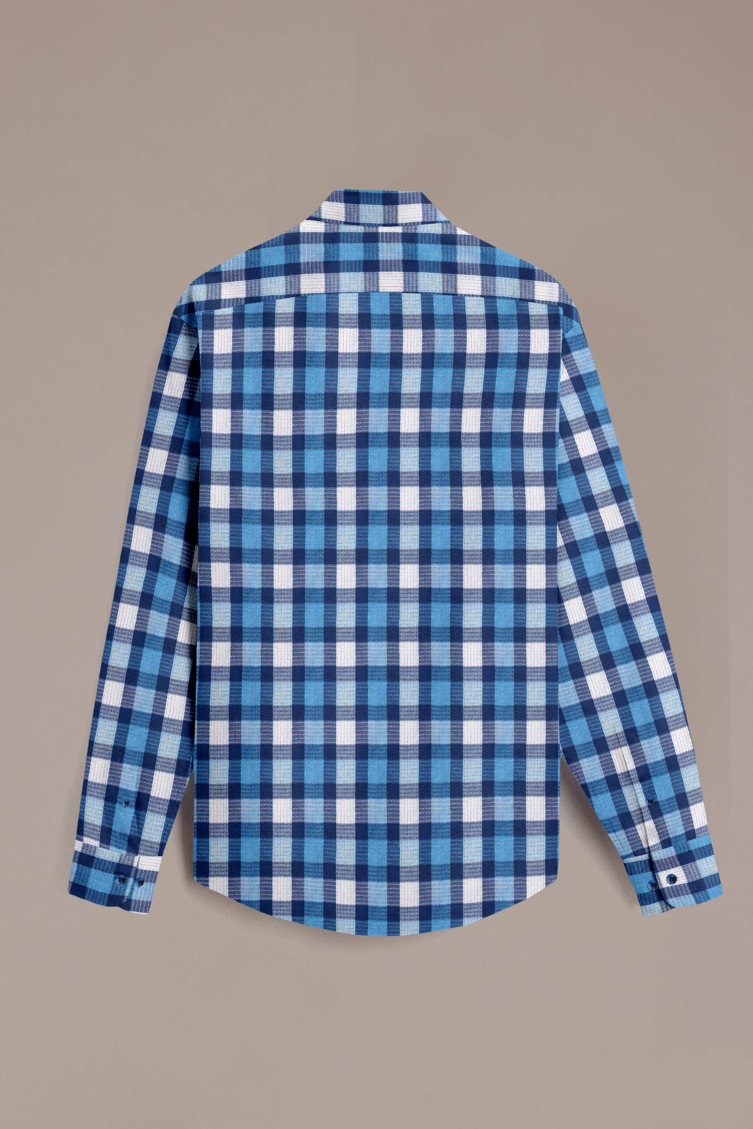 Men Blue Checked Casual Shirt