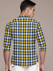 Men Yellow Checked Casual Shirt