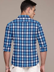 Men Blue Checked Casual Shirt